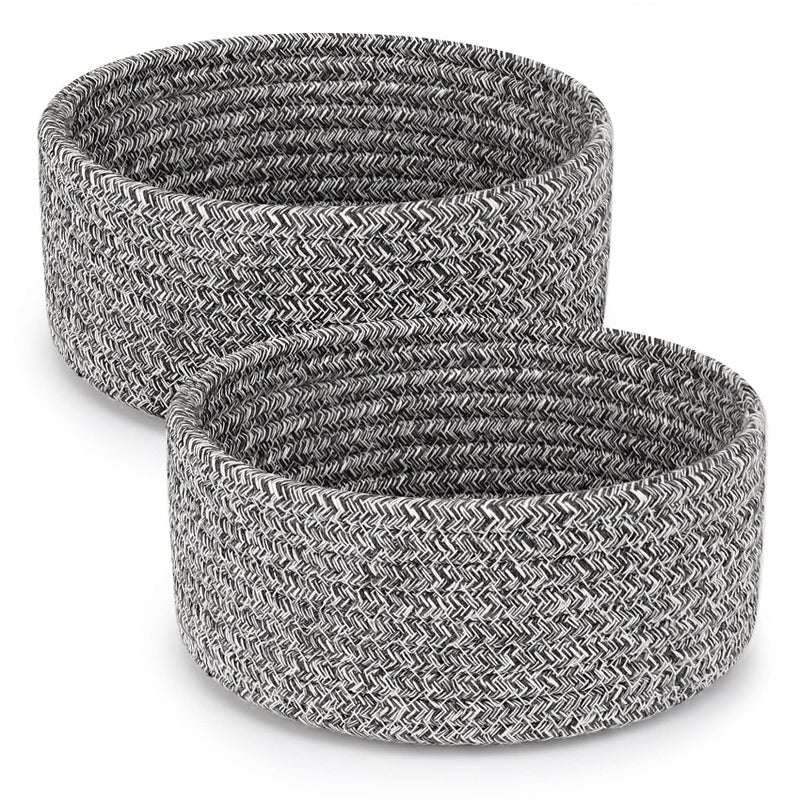 ABenkle 2 Pack Small Baskets, Cotton Rope Woven Basket, Cute Mini Tiny Storage Baskets, Decorative Boho Basket for Nursery Living Room Bedroom Shelf, Empty Gift Basket - Mixed Grey - Image 1